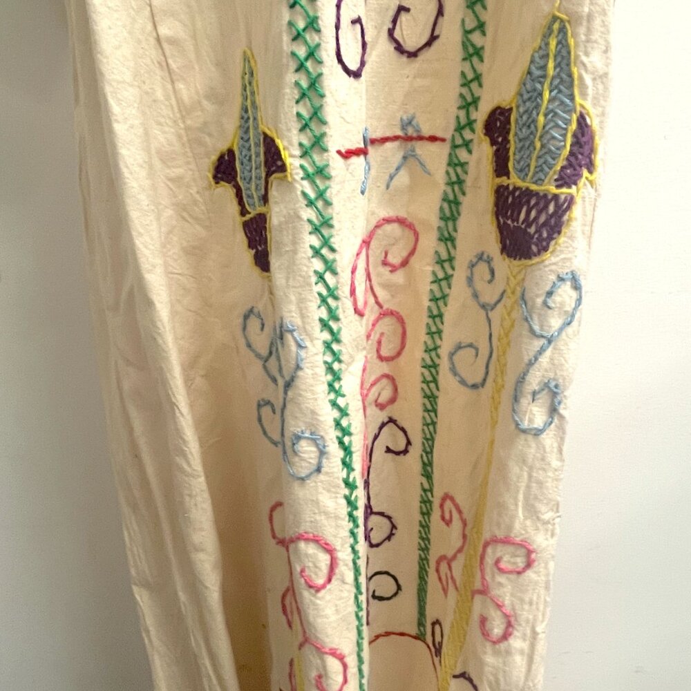Vintage Caftan hand embroidered cotton cream multicolor never worn - Picture 5 of 11